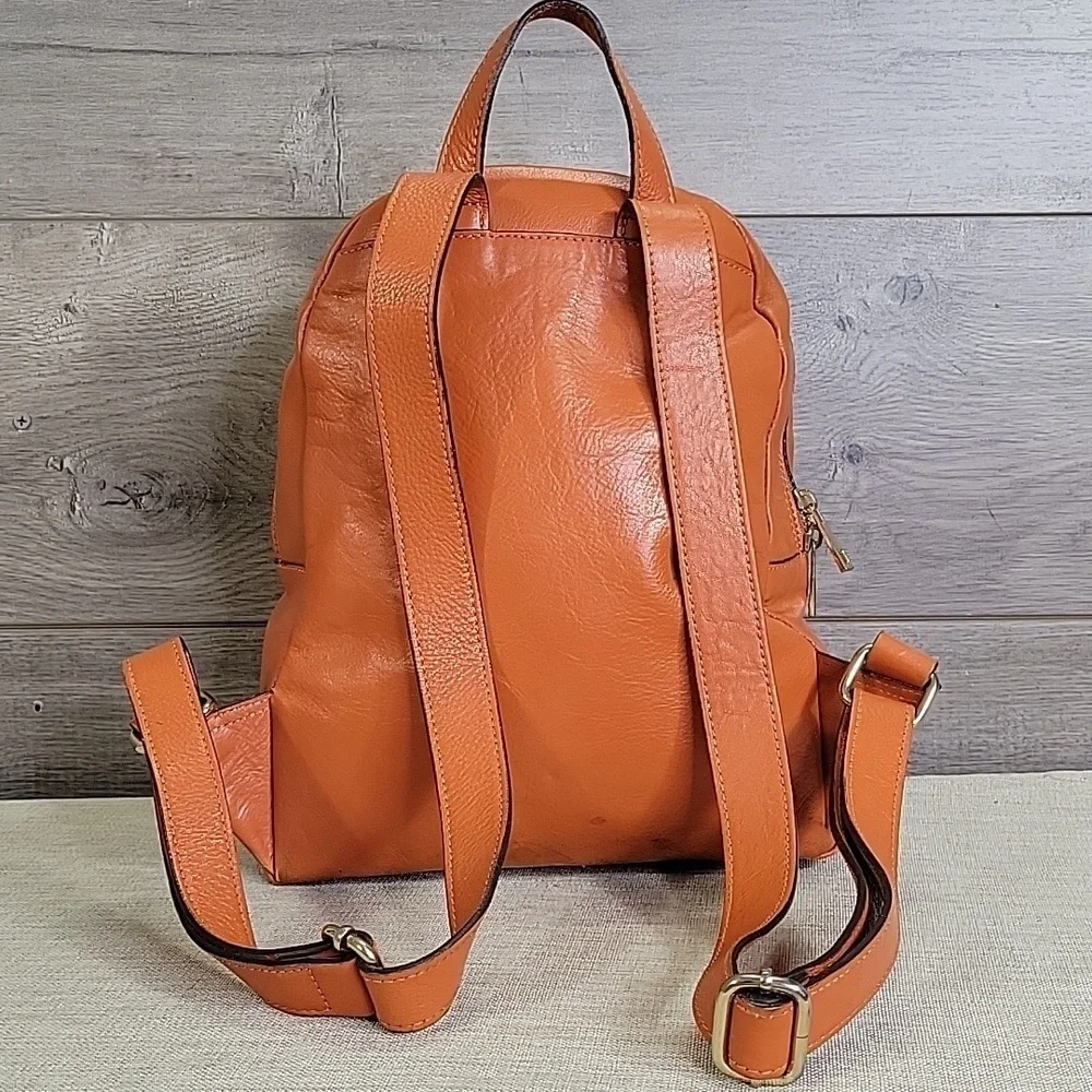 Anna Paola Orange Woven Leather Backpack Shoulder Bag